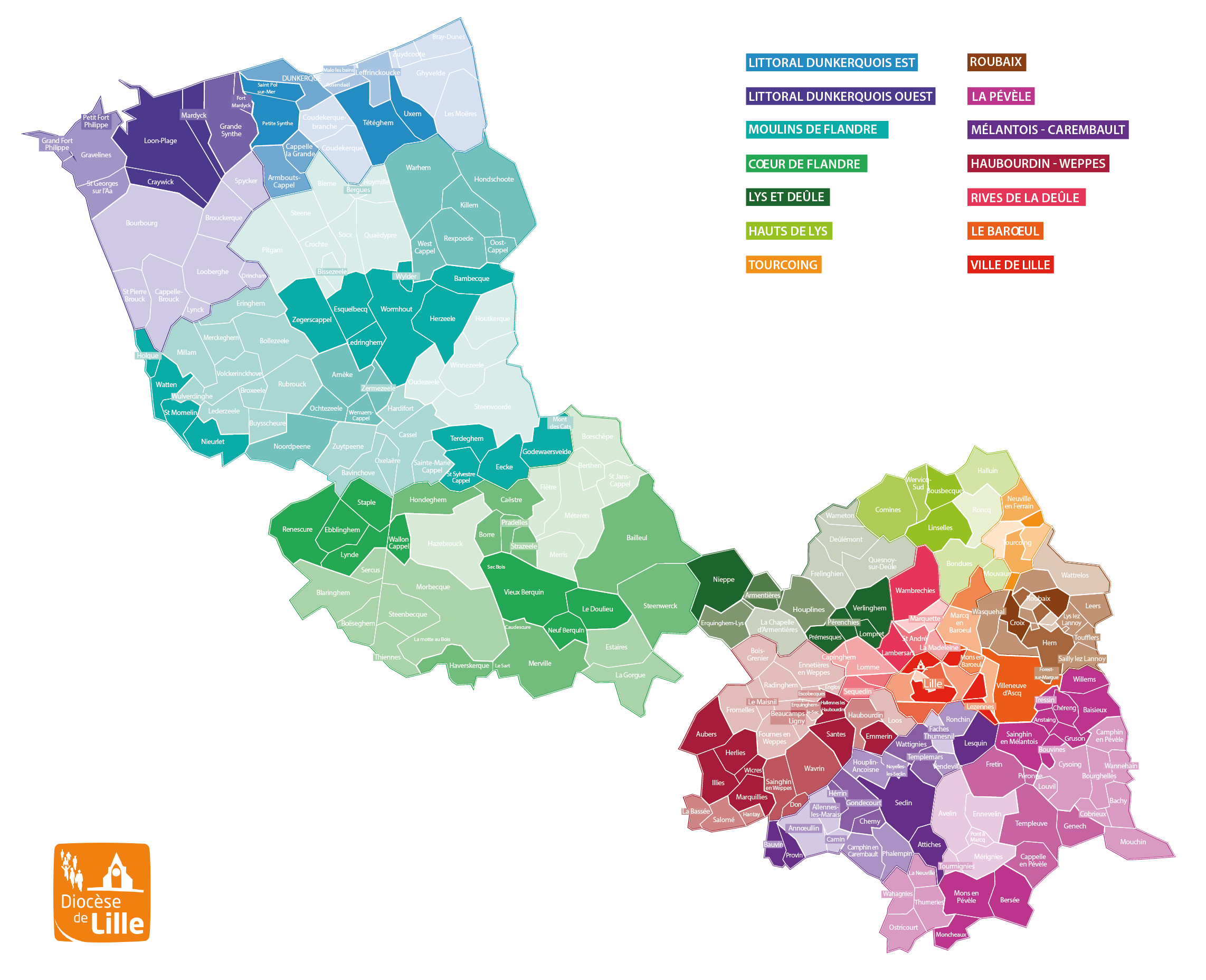 Carte des paroisses Diocèse de Lille