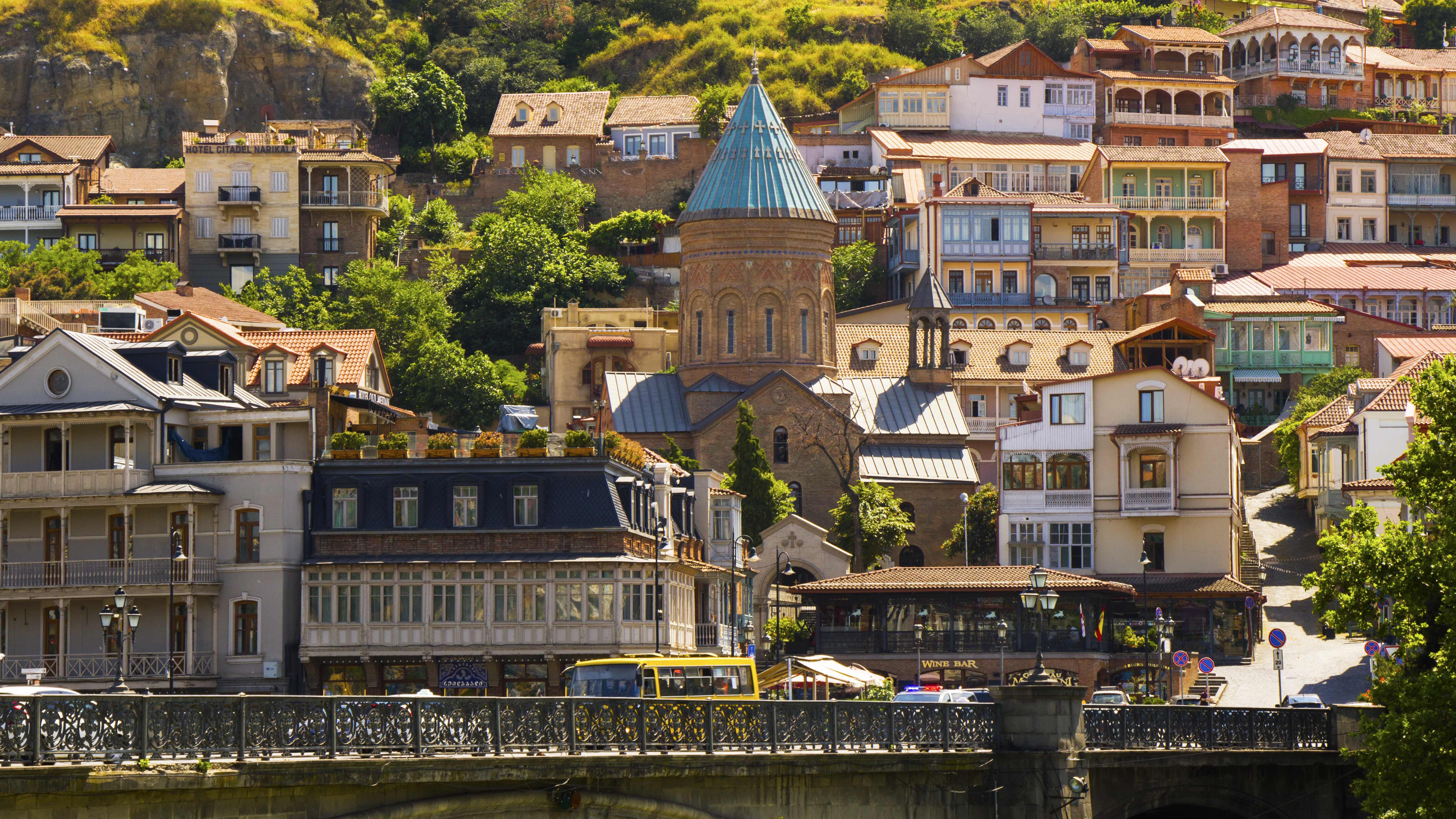 Old town and city center of Tbilisi, Georgia. Famous places and landmarks, old famous church, hill of Narikhala.