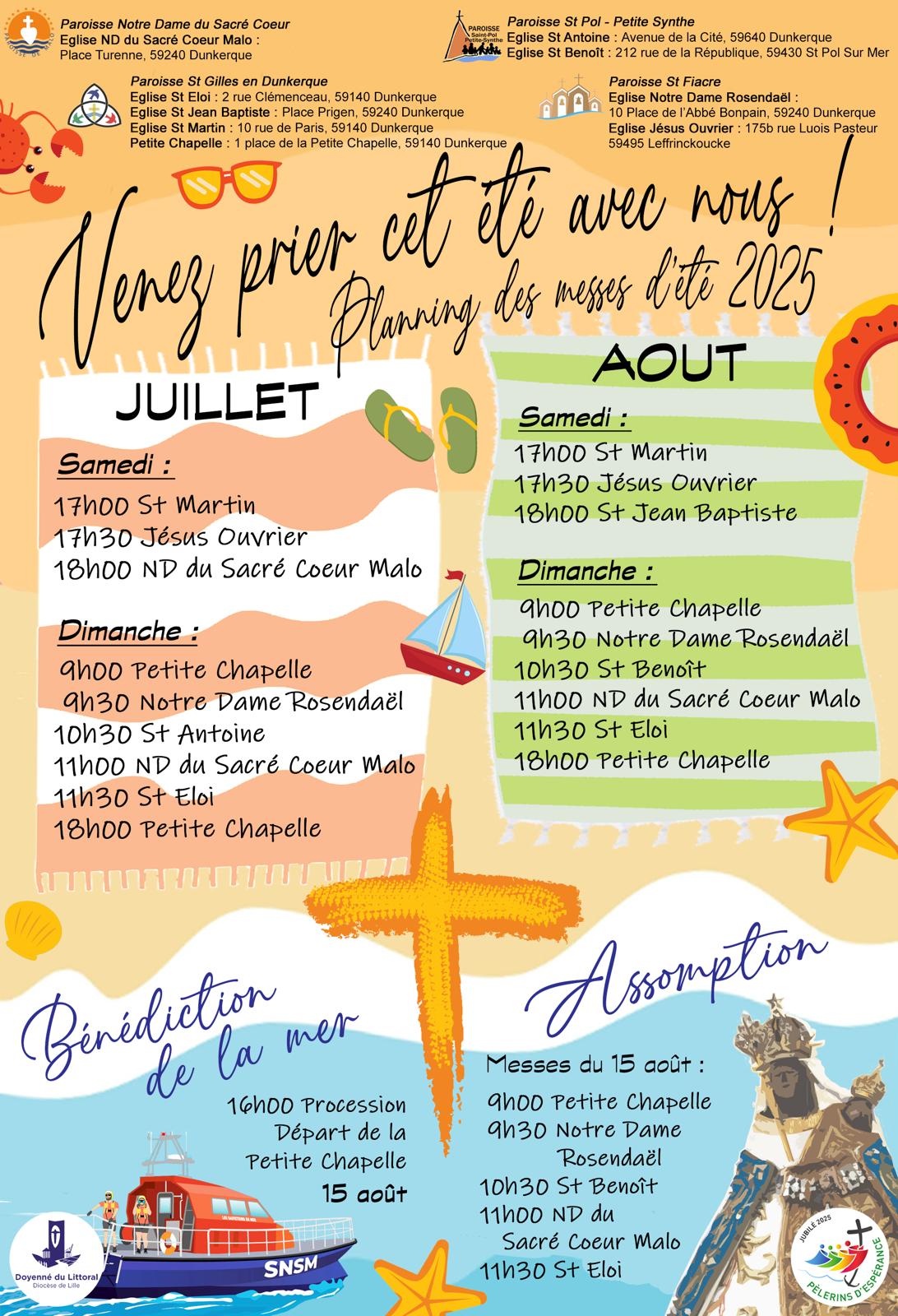 Calendrier des messes Eté 2025