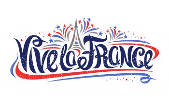 Téléchargez-les-photos-:-Vector-French-motto-for-Bastille-Day---Vive-la-France,-poster-avec-dessin-animé-simple-Tour-Eiffel,-lettrage-original-pour-les-mots-vive-la-france,-élégantes-boucles-et-confettis-sur-fond-blanc.---en-image-libre-de-droit