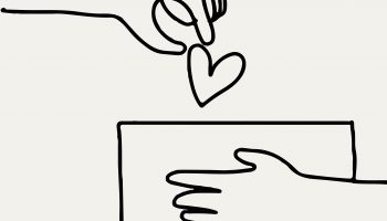 Charity doodle vector hand giving heart/money, donation concept